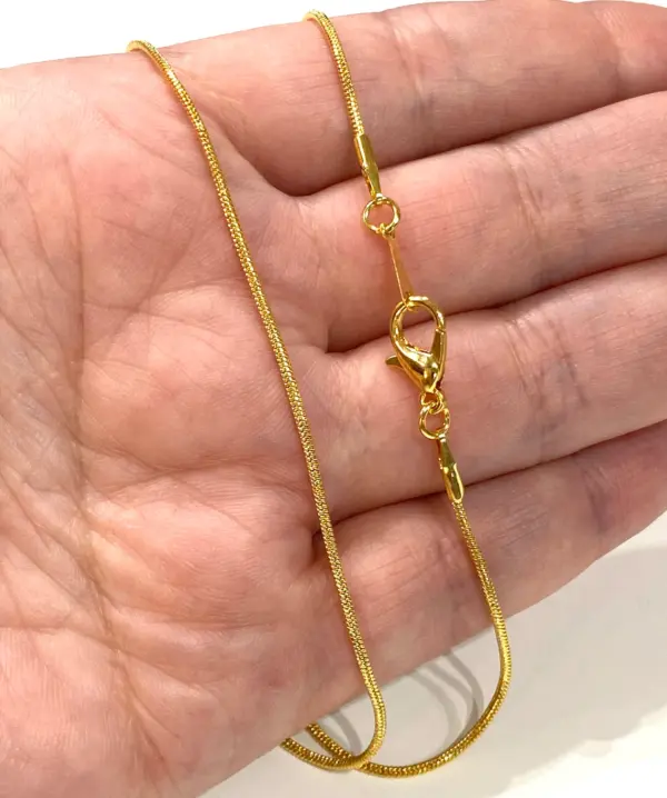 24Kt Gold Plated Snake Necklace Chain, Gold Plated Ready Necklace, 17 Inches, 1.2mm Chain - Image 2