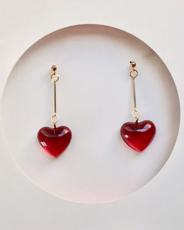 Red heart earring, handmade, drop earring, simple, cute, valentine earrings, valentine gift, birthday gift, mother's day, sweetheart, gold